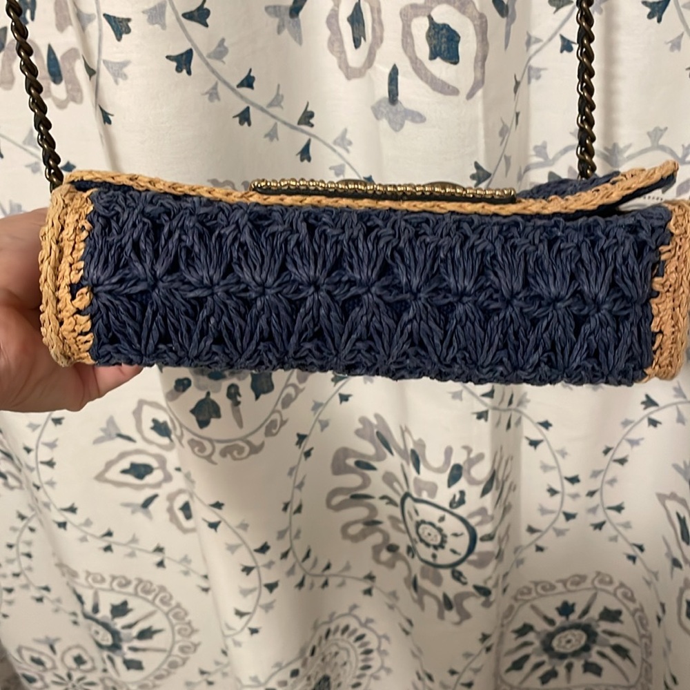 Brighton Larissa Straw Crossbody Bag - Blue & Tan - Picture 6 of 12